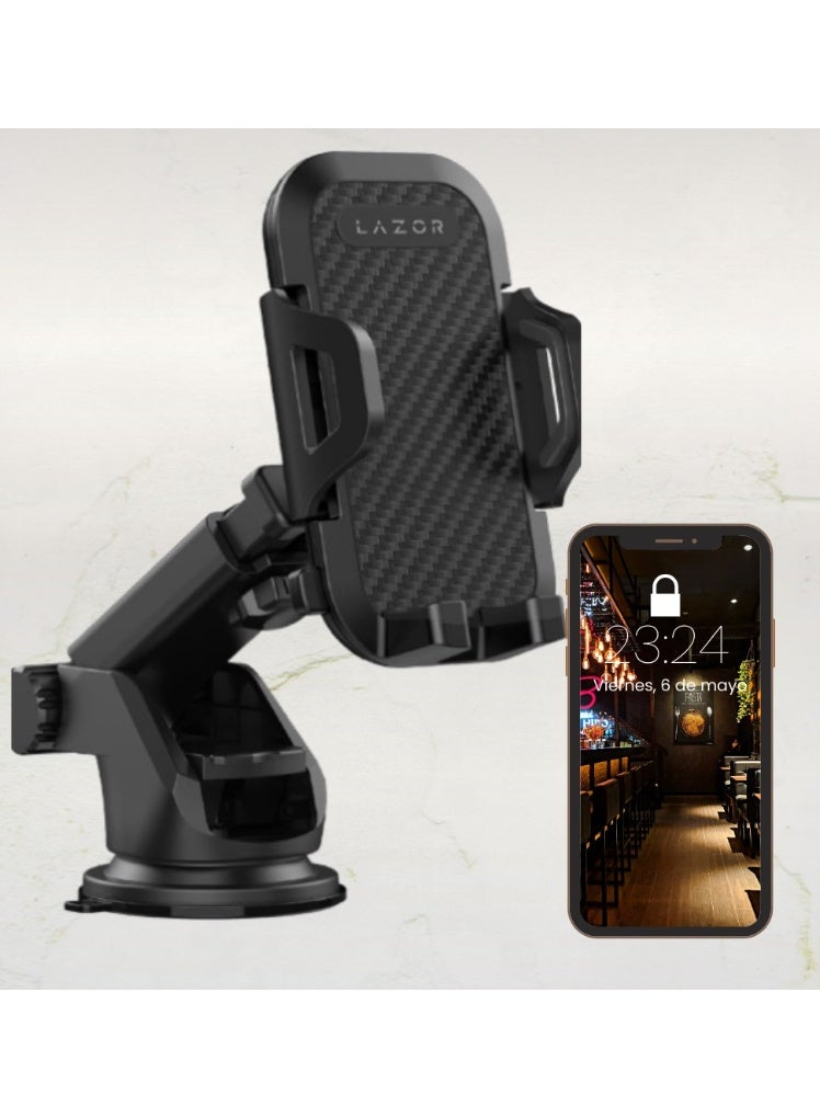 LAZOR 360 degrees Adjustable Car Phone Mount with Extendable adjustable and extendable arm & High-stability strong suction cup CH05, Black - Image 1